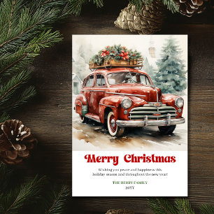 Élégante carte de vœux vintage rouge de Noël rusti