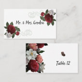 Elégante carte d'escorte Bourgogne et Fleurs roses (Devant / Derrière)