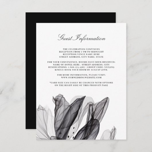 Élégante carte d'insertion de Mariage noir floral  (Devant / Derrière)