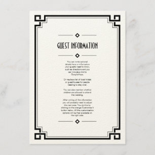 Elégante carte d'insertion Mariage Art Déco Cadre