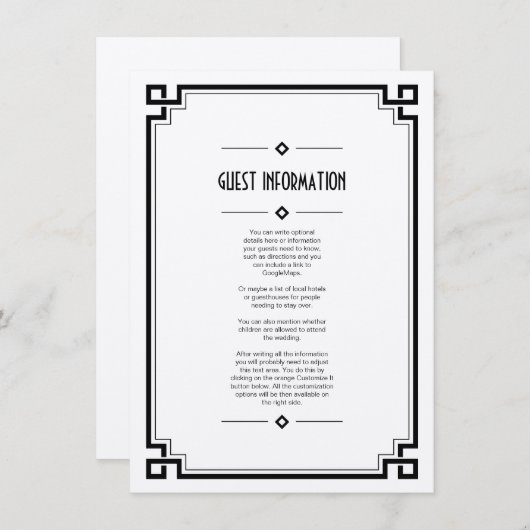 Elégante carte d'insertion Mariage Art Déco Cadre  (Devant / Derrière)
