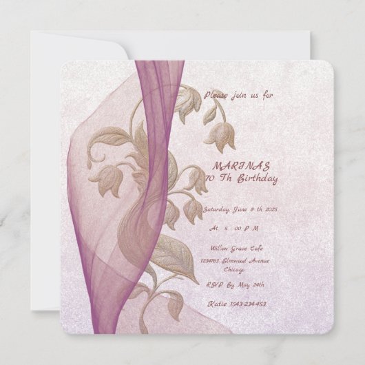 Elégante carte d'invitation 70 e anniversaire fleu (Devant)