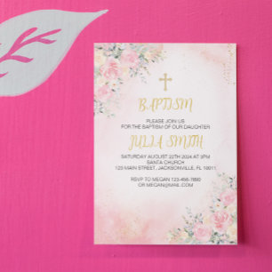 Élégante carte d'invitation à la florale rose or
