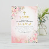 Élégante carte d'invitation à la florale rose or (Debout devant)