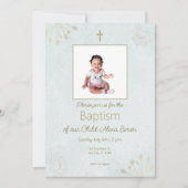 Élégante carte d'invitation au baptême pour bébé (Devant)