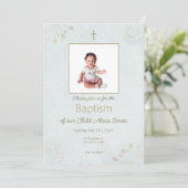 Élégante carte d'invitation au baptême pour bébé (Debout devant)