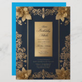Elégante carte d'invitation bleue et royale d'or (Devant / Derrière)
