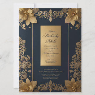 Elégante carte d'invitation bleue et royale d'or