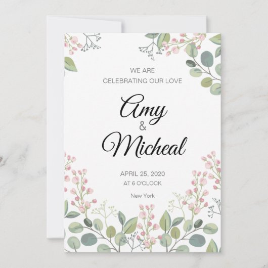 Elégante carte d'invitation de mariage floral (Devant)
