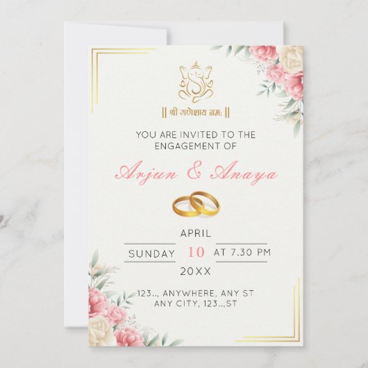 Elégante carte d'invitation Floral Roka (Devant)