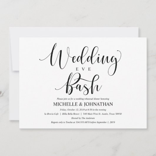 Élégante carte d'invitation pour le dîner de répét (Devant)