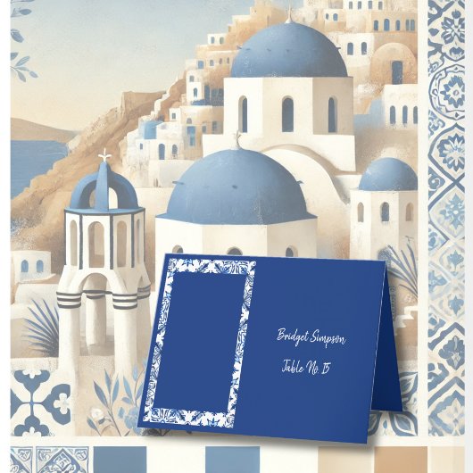 Elégante carte d'invité grecque bleue et blanche M