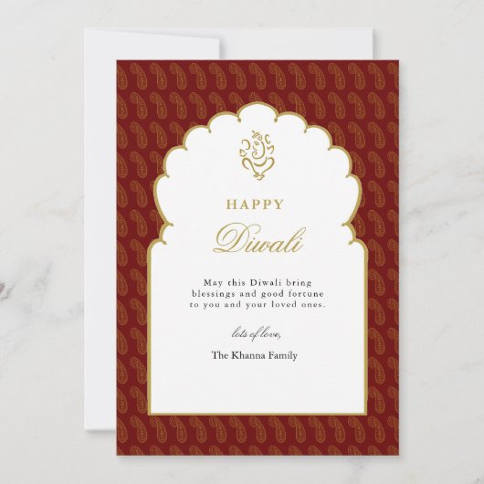 Elégante carte Diwali Red & Gold Ganesh (Devant)