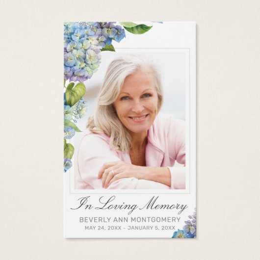 Elégante carte d'obsèques photo florale Hydrangea  (Devant)