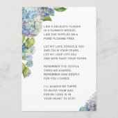 Elégante carte d'obsèques photo florale Hydrangea  (Dos)