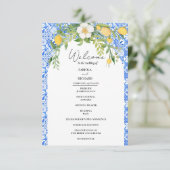 Elégante Carte du programme de mariage bleu médite (Debout devant)
