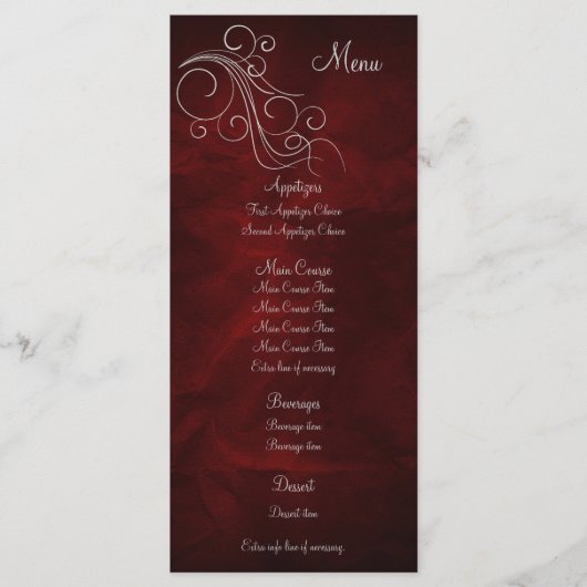Elégante carte en rack du menu Mariage Red Silver (Devant)