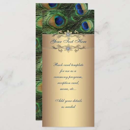 Élégante carte en rack Emerald Green Gold Peacock (Devant / Derrière)