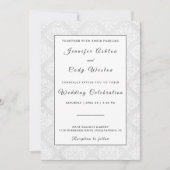 Elégante carte Faire-part de mariage blanche Damas (Devant)