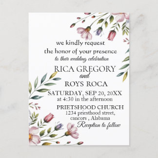 Elégante carte Faire-part de mariage florale aquar