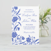Elégante carte Faire-part de mariage Florale Bleue (Debout devant)
