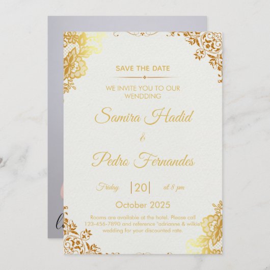 Elégante carte Faire-part de mariage Gold Foil (Devant / Derrière)