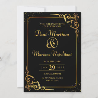 Elégante carte Faire-part de mariage moderne noire