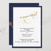 Elégante carte Faire-part Navy & Gold Stripe Card (Devant / Derrière)