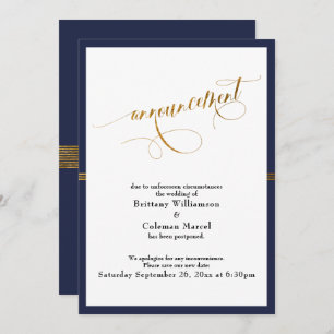 Elégante carte Faire-part Navy & Gold Stripe Card