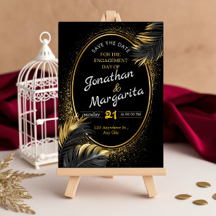 Elégante carte Fiançailles Black & Gold