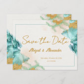Élégante carte Fleur Turquoise 'Enregistrer la dat (Devant / Derrière)