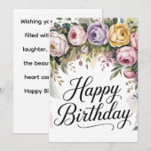 Elégante Carte Florale Anniversaire - Fleurs Aquar (Devant / Derrière)