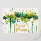 Elégante carte florale verte joyeuse anniversaire (Recto)