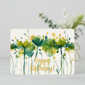 Elégante carte florale verte joyeuse anniversaire (Debout devant)