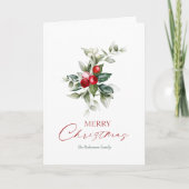 Élégante carte Holly de Noël (Devant)