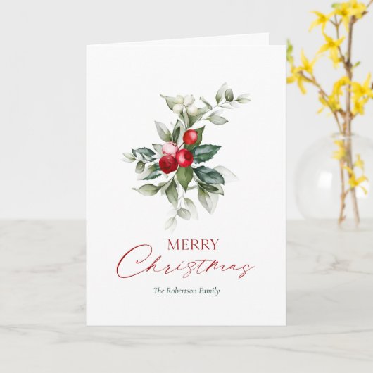 Élégante carte Holly de Noël (Fleur jaune)