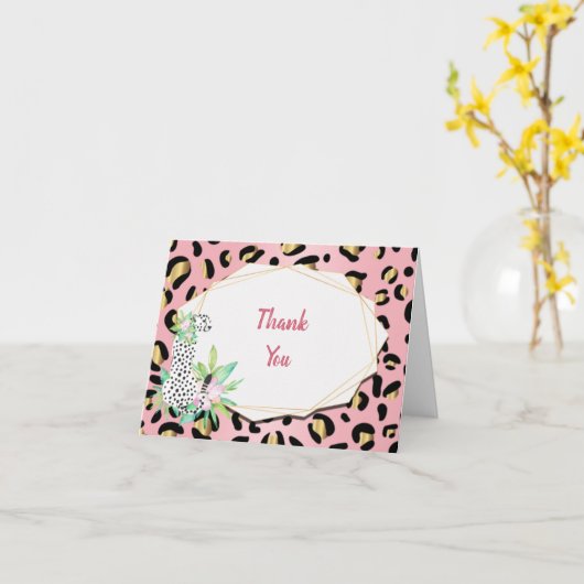Elégante carte Leopard Note rose et or (Fleur jaune)