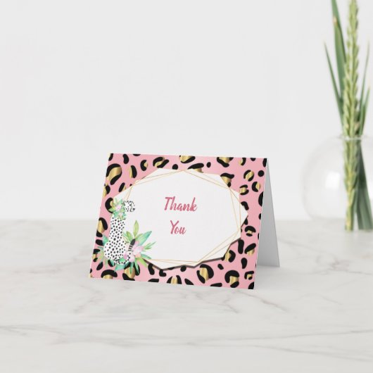 Elégante carte Leopard Note rose et or (Devant)