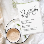 Élégante Carte Mariage Annulée simple "Regrettable<br><div class="desc">Si vous êtes en position de devoir informer vos invités que votre mariage a été annulé, voici une option simple et élégante. Dans cet article, la police de script moderne et élaborée a été utilisée pour créer un joli graphique simple représentant le mot "Regrettly". Utilisez les champs modèles pour ajouter...</div>