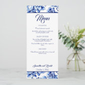 Elégante carte Mariage Blue White Floral Toile (Debout devant)