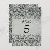 Elégante carte mariage damassé en argent noir (Devant / Derrière)