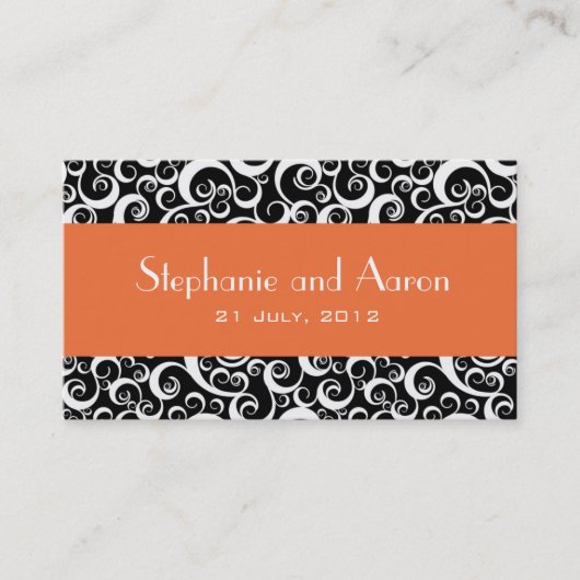 Élégante carte Mariage damassé en noir et blanc (Devant)