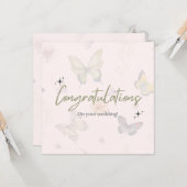 Élégante carte Mariage de papillons rose Boho (Devant/Arrière en situation)