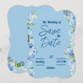 Elégante carte Mariage Floral Bleu (Devant / Derrière)