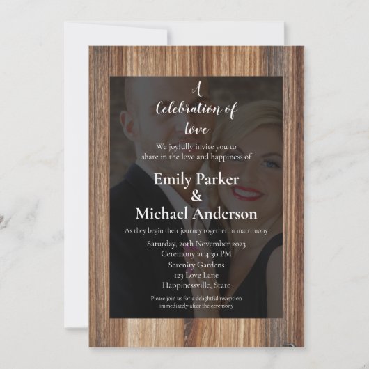 Elégante carte mariage photo couple noir (Devant)