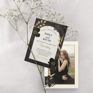 Elégante carte Mariage photo florale blanche et or