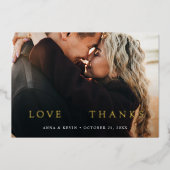 Elégante carte Mariage photo Merci Gold Foil (Recto)