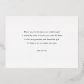 Elégante carte Mariage photo Merci Gold Foil (Verso)