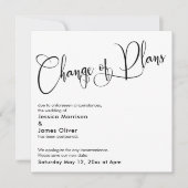 Élégante carte Mariage reportée "Changement de pla (Devant)