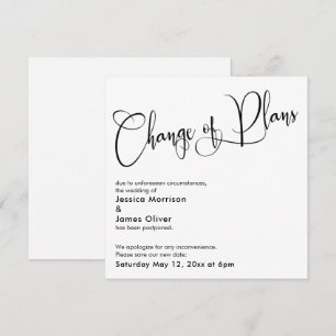 Élégante carte Mariage reportée "Changement de pla